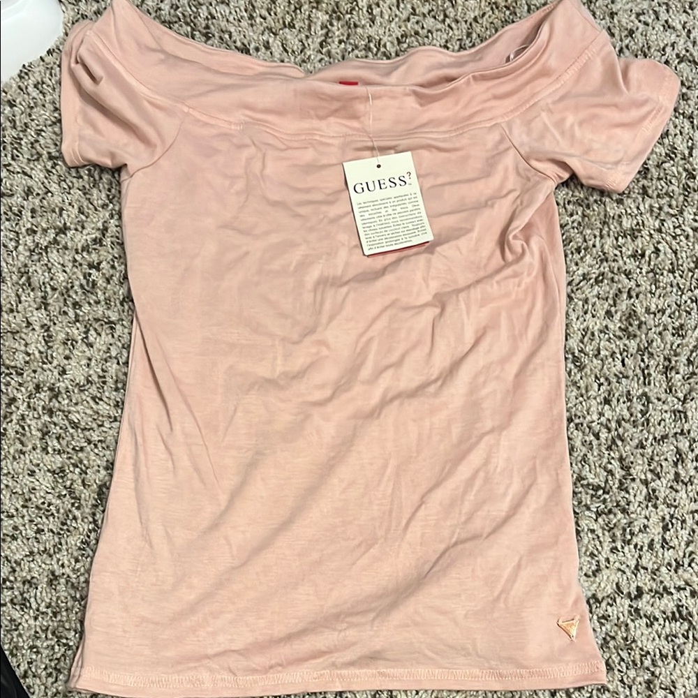 Guess Pink Fitted Off-Shoulder Tee